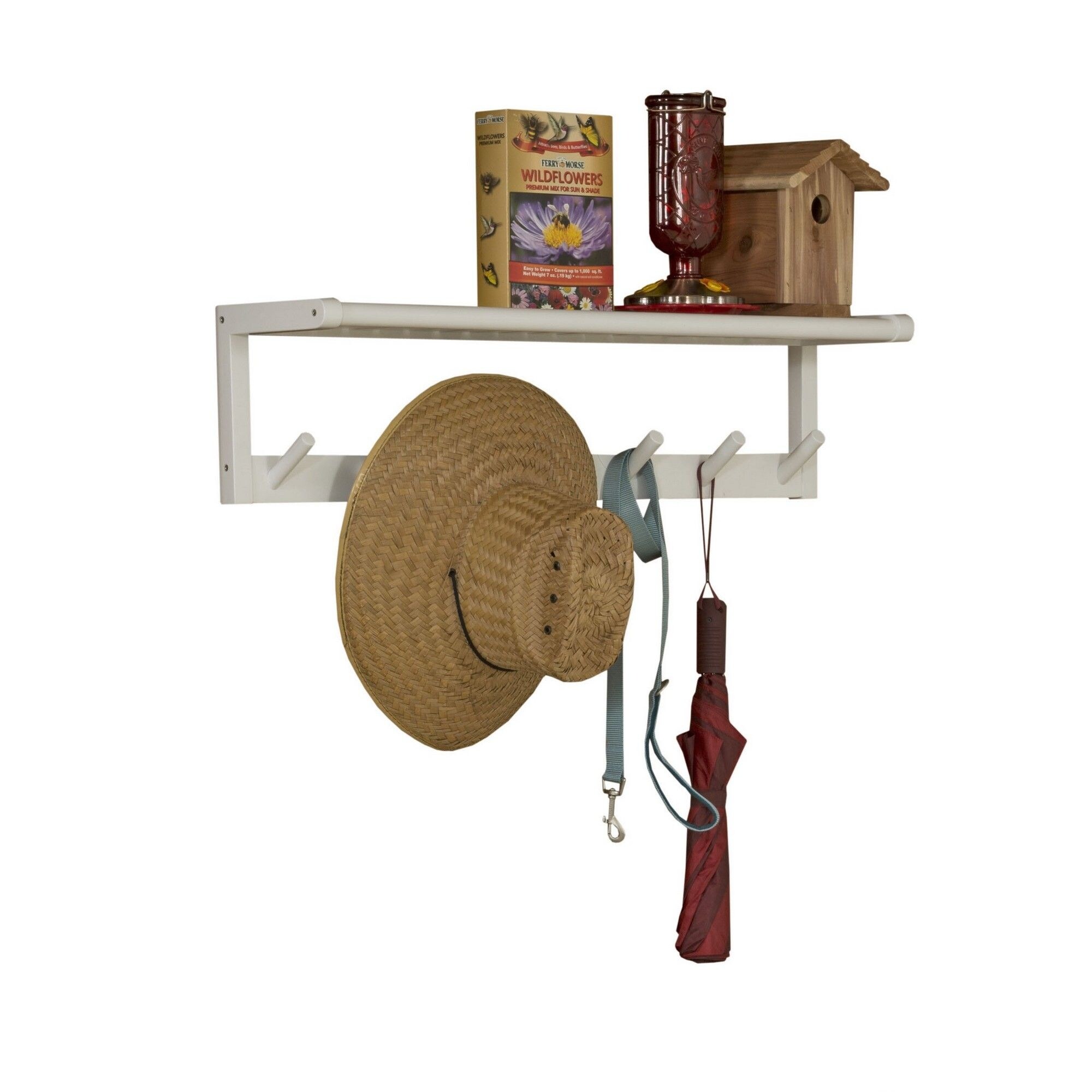 32.25 White Solid Large Wooden Peg Rack with Shelf - Bed Bath & Beyond -  31712216