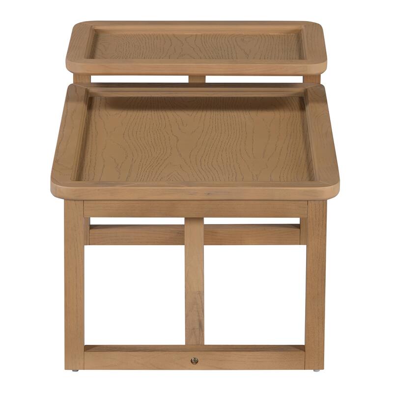 Modern 2-Piece Nesting Coffee Table Set with Rattan and MDF in Natural Finish – Versatile Living Room Storage