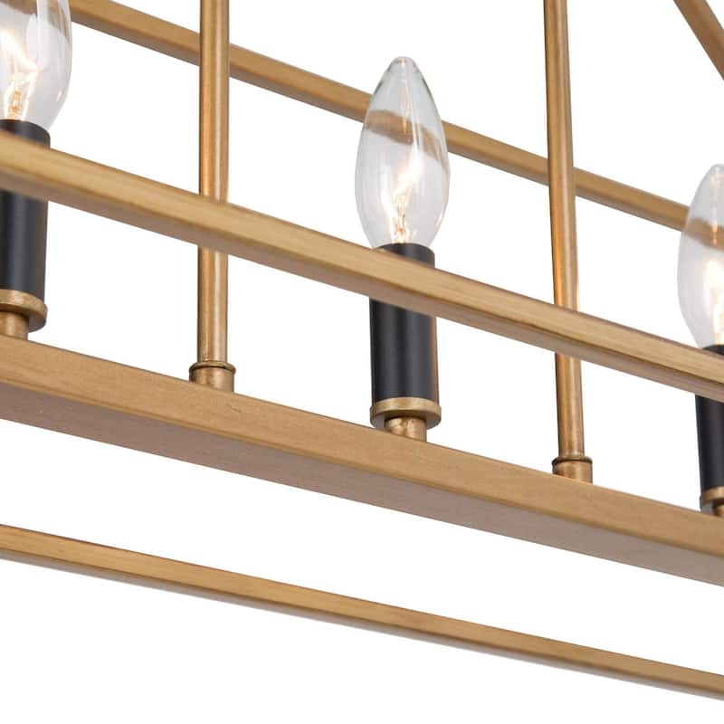 Modern Gold 5-Light Rectangle Chandelier Open Frame Kitchen Island Lights - L30" x W10.2" x H12"
