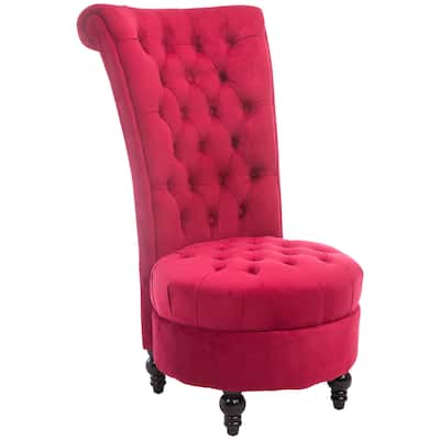 Red Modern 25.5" High Back Upholstered Buttons Tufted Accent Chair with Thick Padding and Rubber Wood Legs