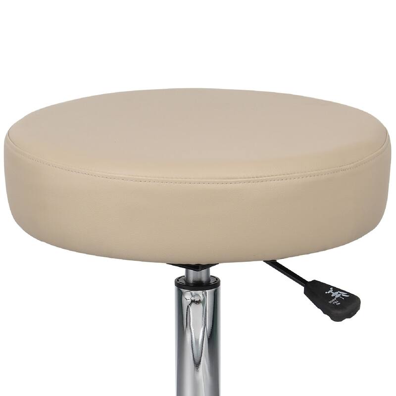 Fea Medical Swivel Stool, Round Beige Padded Seat, Rolling Chrome Base