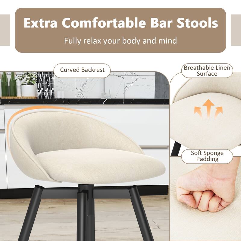 Gymax 25'' Upholstered Bar Stools Set of 2 w/ Footrest Backrest &