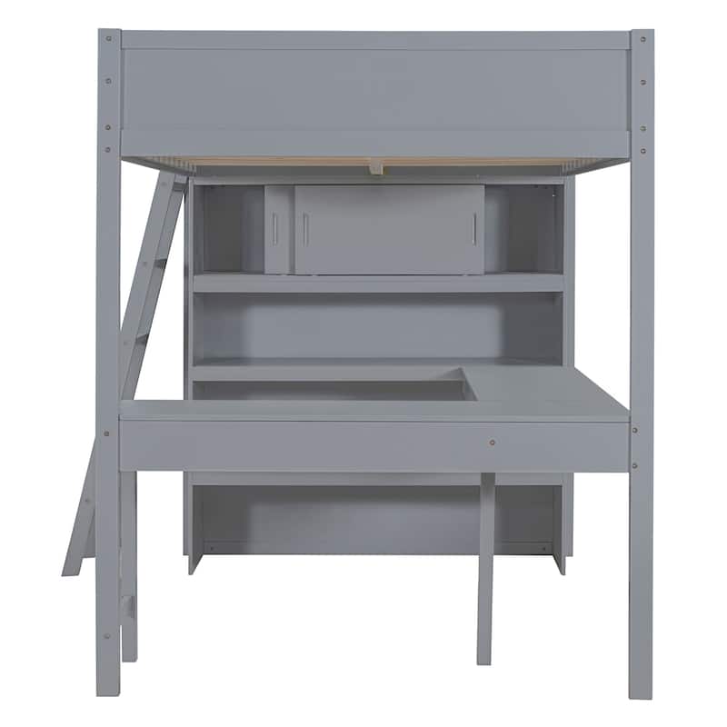 Full Size Loft Bed with Desk and Shelf