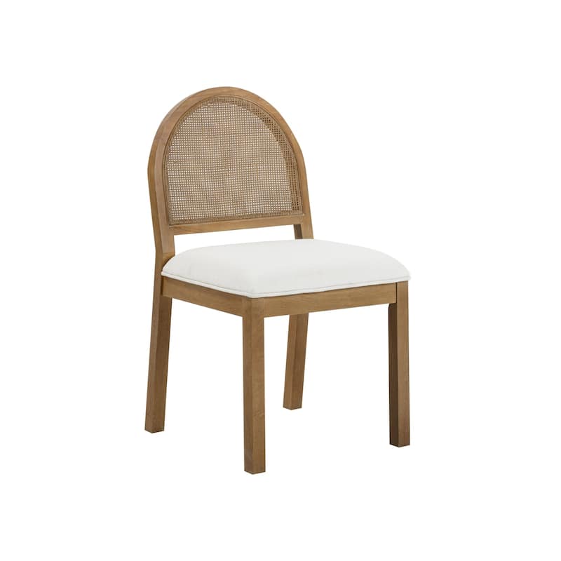 Bailey 19 in. Boucle Dining Chair, Upholstered Side Chair with Natural Woven Rattan Back and Solid Wood Legs