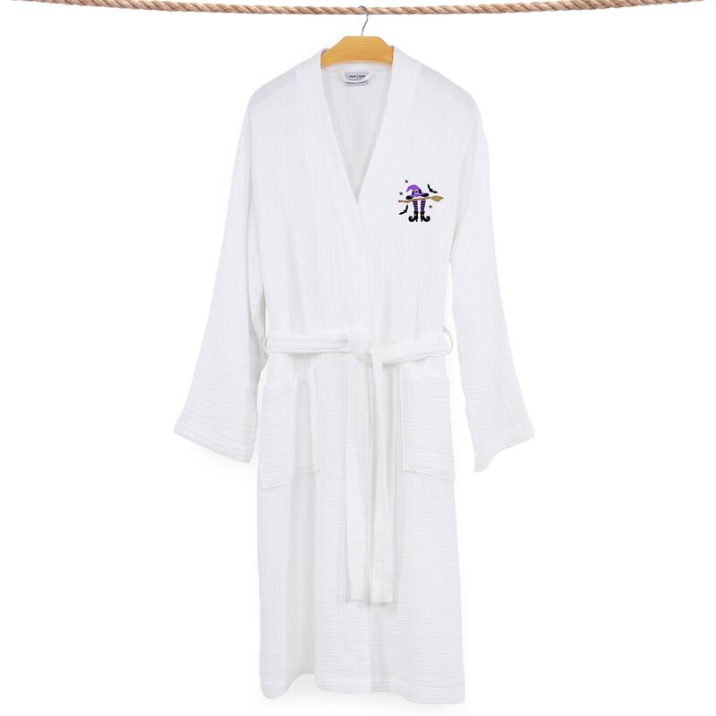 Authentic Hotel and Spa 100% Turkish Cotton Unisex Smyrna Bath Robe with Hat Broom Legs Embroidery
