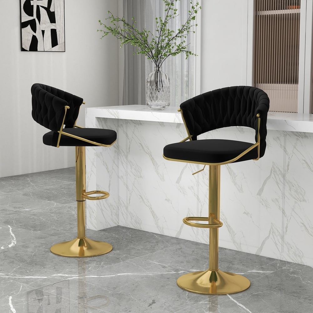 Set of 2 Bar Stool Adjustable Height with Swivel Seat