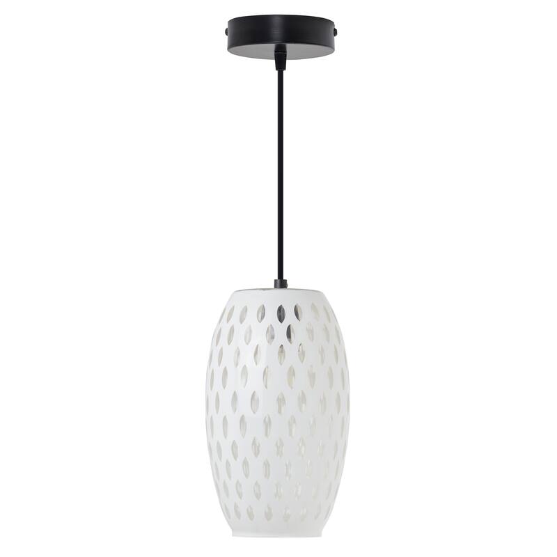 Adriana River of Goods Black Metal and White/Clear Glass 6-Inch Pendant Light with Adjustable Hanging Cord - 6" x 6" x 70.75"