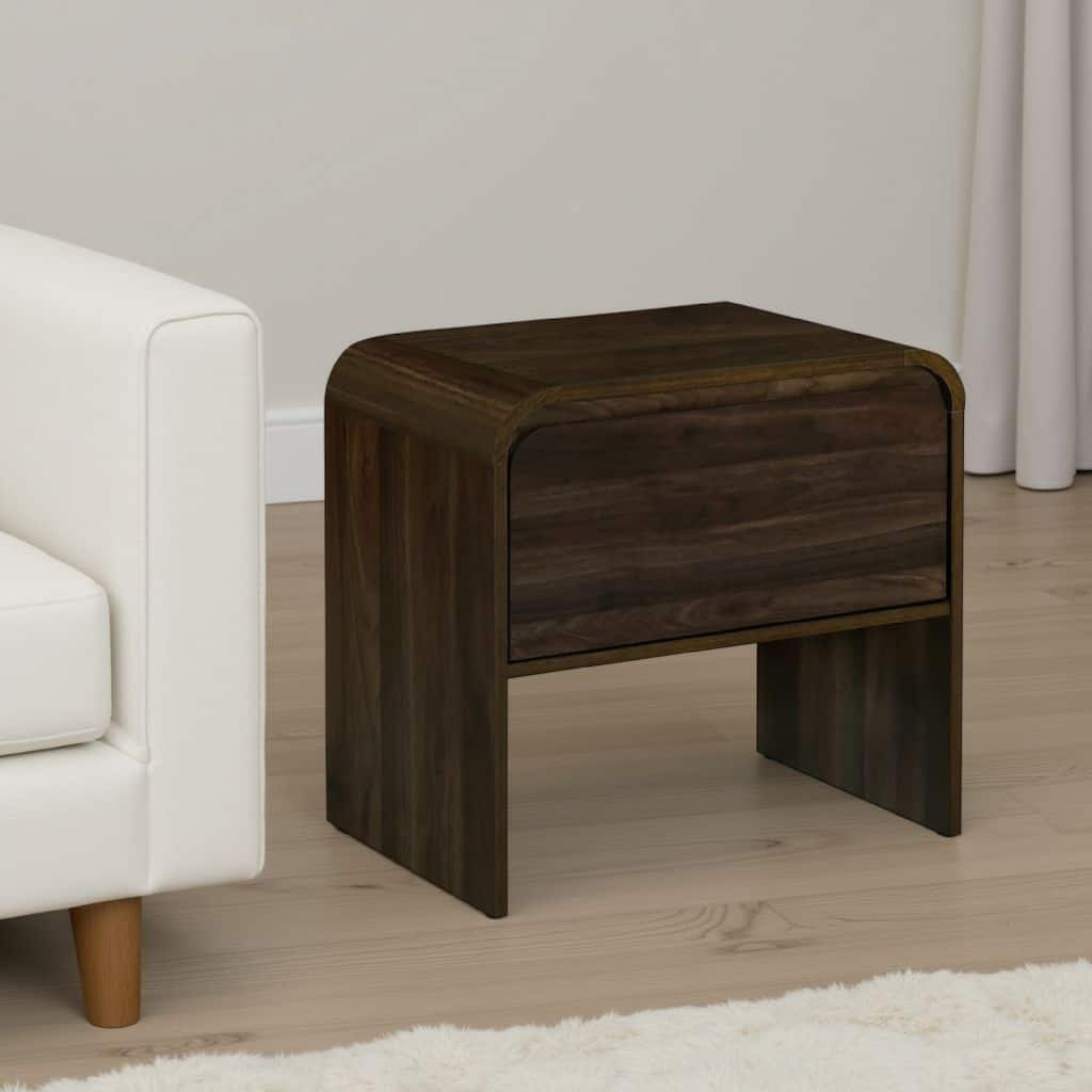 Maria Side End Table, Drawer and Waterfall Style, Brown Wood 22 Inch