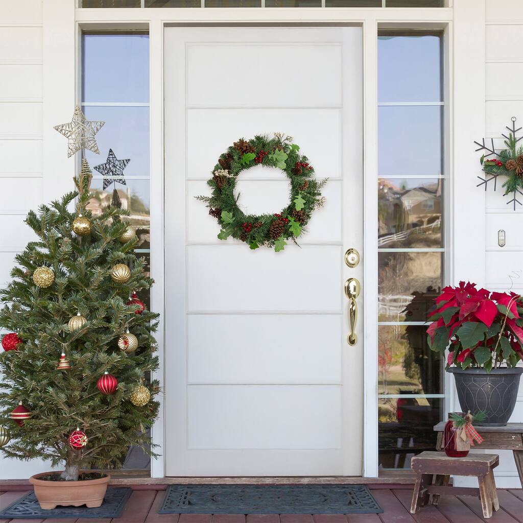 Decorated Natural Pine Berry Artificial Christmas Wreath, 24", Unlit