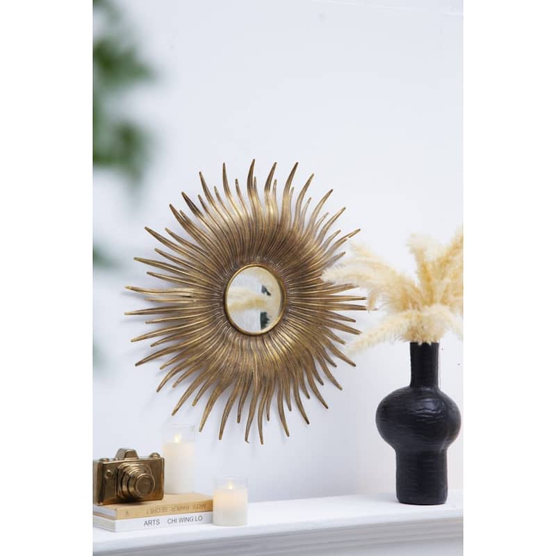 Sunburst Round Iron Wall Mirror - 28.25" - Gold