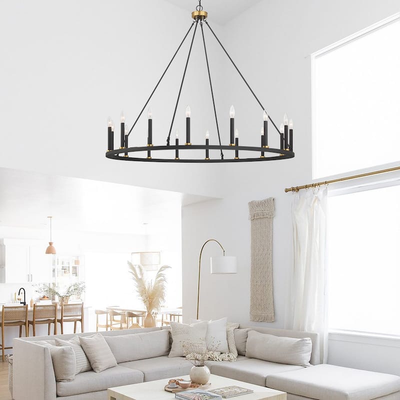 47In Farmhouse 16-light Large Round Wagon Wheel Candle Chandelier - 47'' D X 140'' H