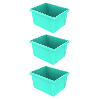 Storex 4 Gallon Storage Bin, Teal, Pack of 3