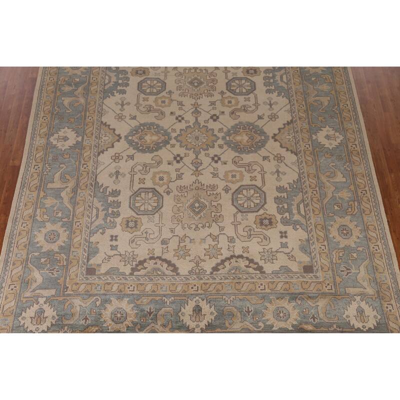 Earth Tone Geometric Oushak Indian Area Rug Handmade Wool Carpet - 9'3" x 11'11"