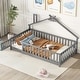 preview thumbnail 2 of 4, Twin House Shaped Bedside Floor Bed with Guardrails, Slats, with Door,Grey
