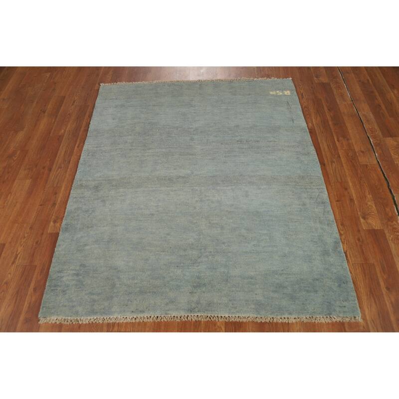 Blue Green Gabbeh Accent Modern Rug Handmade Wool Carpet - 3'11" x 4'7"