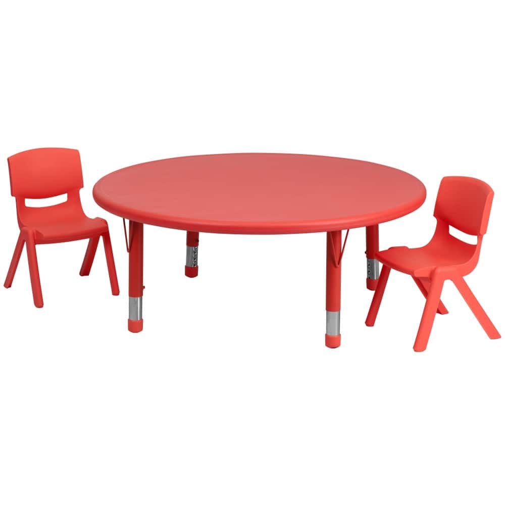 45" Round Plastic Height Adjustable Activity Table Set with 2 or 4 Chairs
