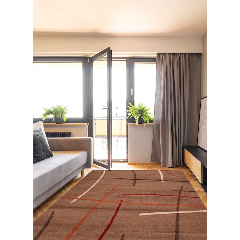 ECARPETGALLERY Machine Woven Lotus Mod Brown Polypropylene Rug - 6'7 x 9'8