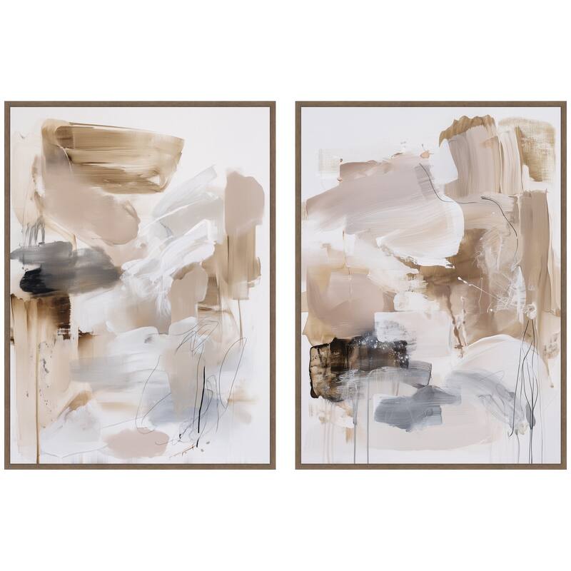 Kate and Laurel Earth Form No. 1 & No. 2 2 Piece Framed Canvas Wall Art Set by Amy Lighthall - 2 Piece Set 28x38 - Walnut