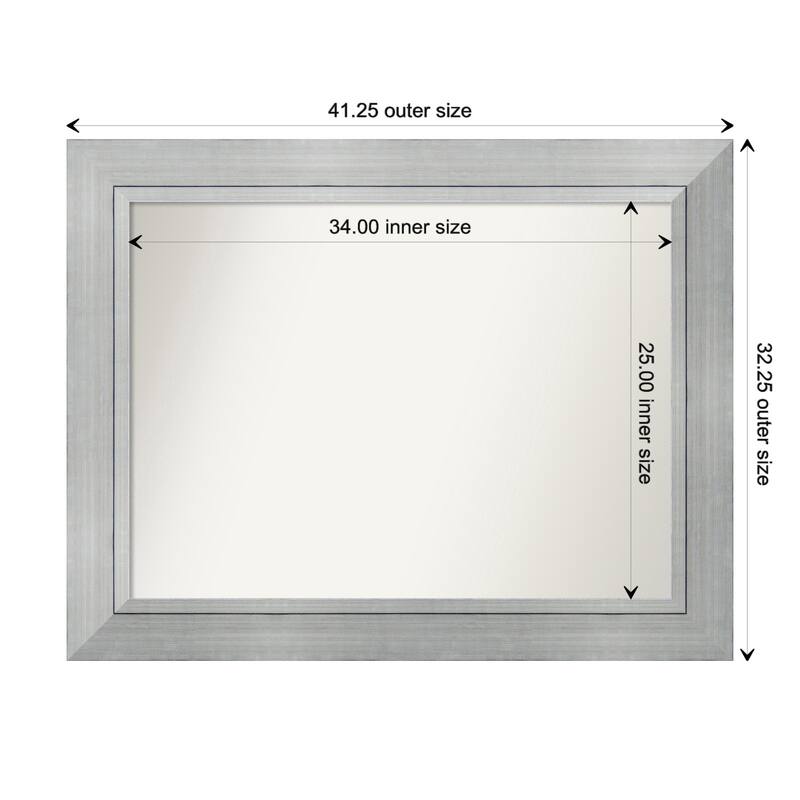 Romano Silver Framed Non-Beveled Custom Wall Mirror, Bathroom Vanity Mirror - Outer Size: 41.25 x 32.25