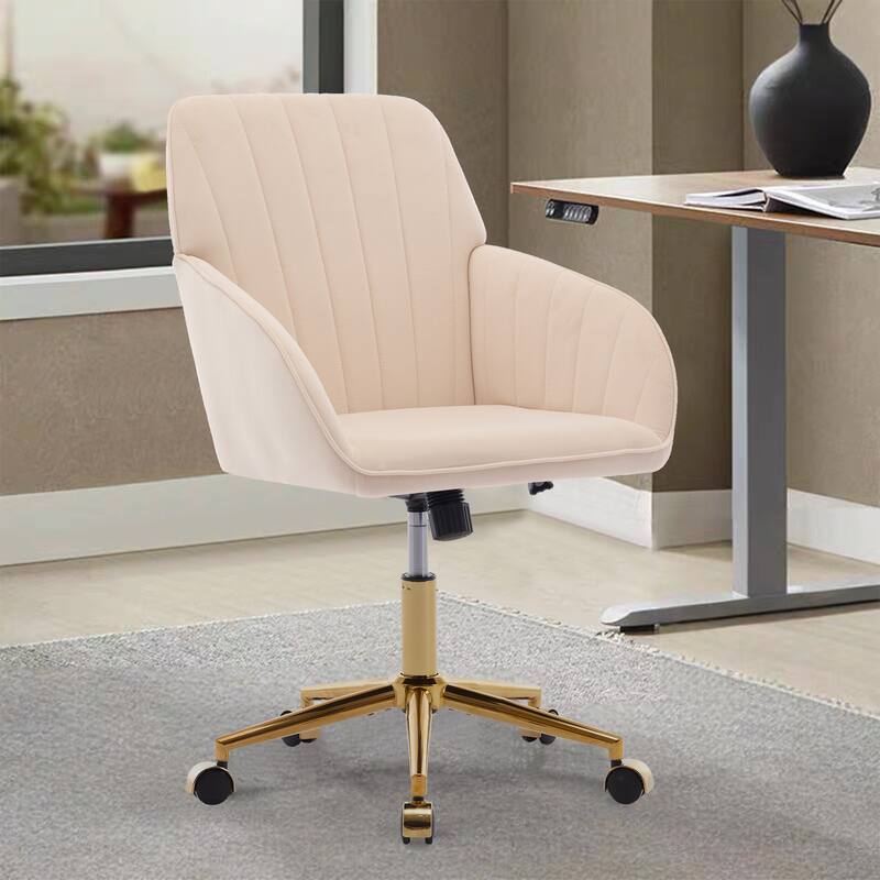 Ergonomic Adjustable Office Chair with Golden Base, Velvet Cushion, Backrest Support, Comfortable for Long Sitting