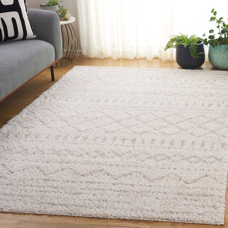 SAFAVIEH Arizona Shag Lotta Moroccan 1.2-inch Thick Rug - 6' x 8' - Ivory/Beige - Rectangle