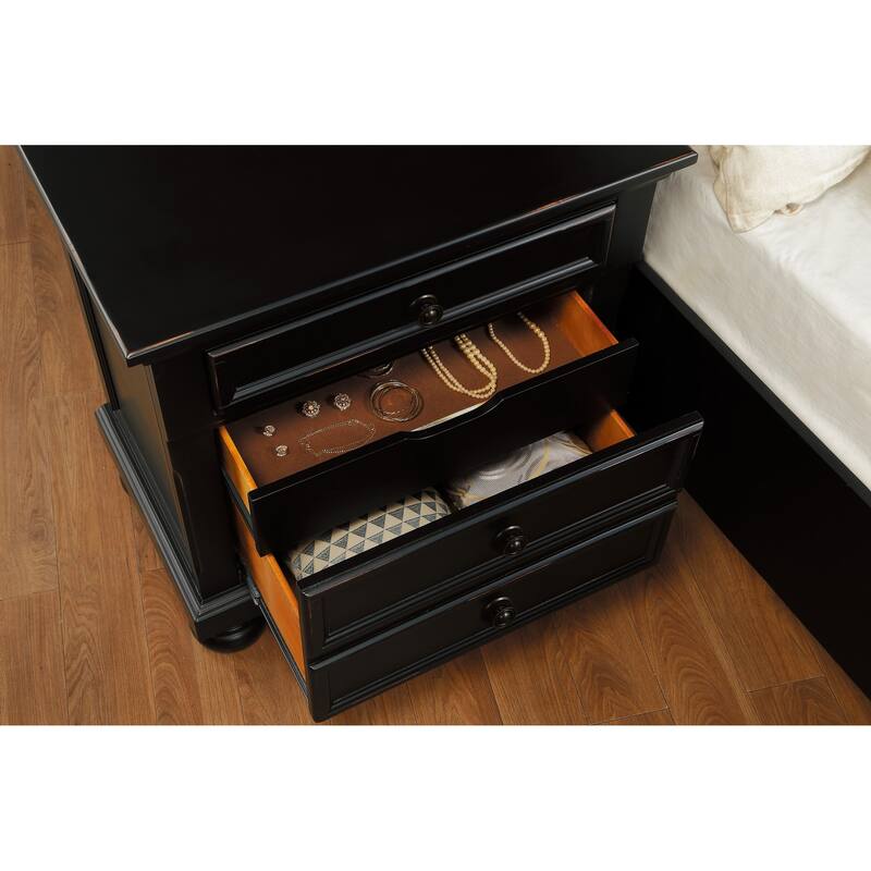 Black Finish Nightstand, Bun Feet, Hidden Drawer, Casual Transitional Bedside Table