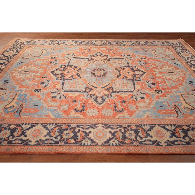 Vegetable Dye Heriz Serapi Area Rug Handmade Oriental Wool Carpet - 9'1" x 12'0"