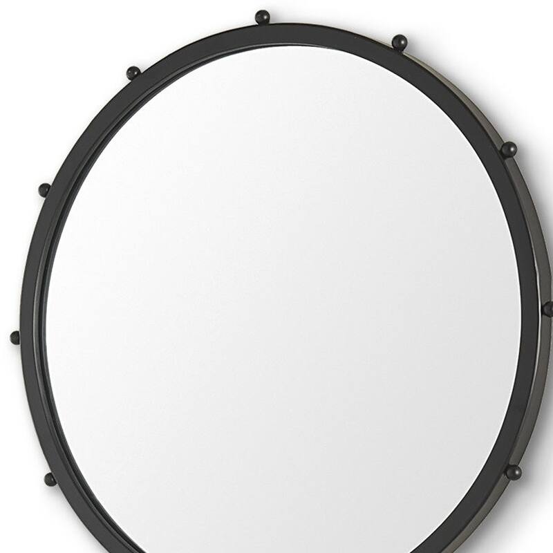 HomeRoots 25" Black Metal Beaded Round Framed Accent Mirror - 25.20 in. x 25.20 in. x 1.18 in.