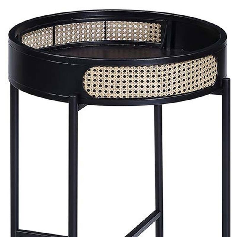 24" Black Round Wood Side End Table with Tray Top and Removable Surface for Living Room or Bedroom - 22''L x 22''W x 24''H