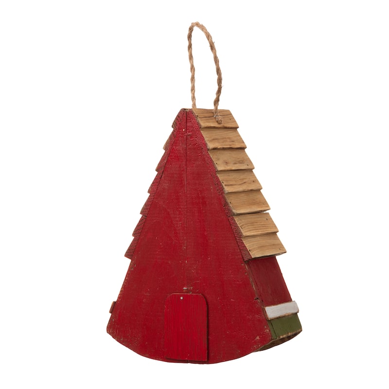 Glitzhome 11"H Distressed Solid Wood Watermelon Hanging Garden Birdhouse