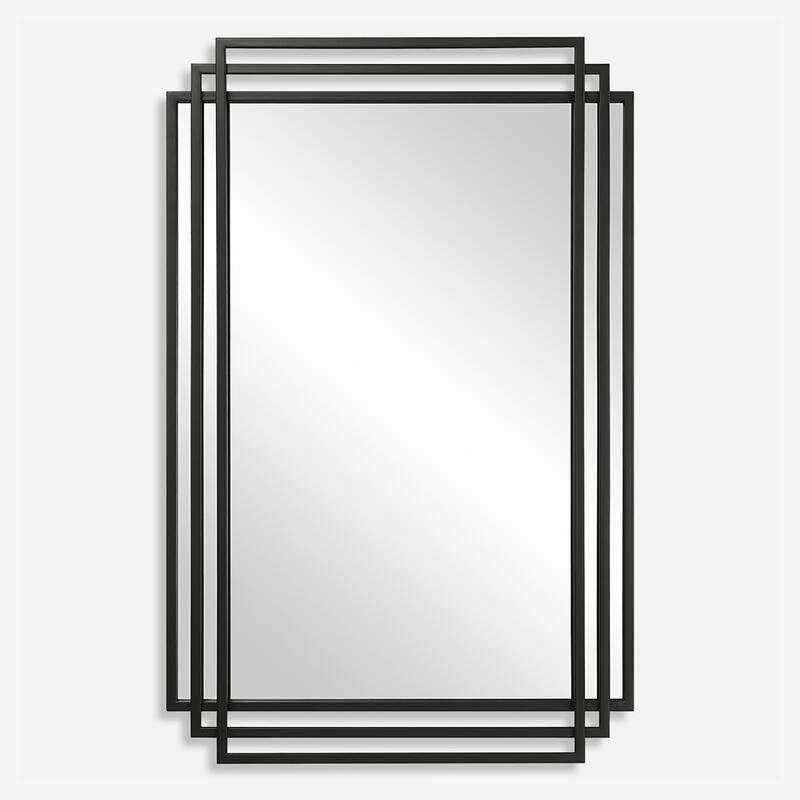 Overlapping Metal Framed Rectangular Wall Mirror - 36.5" - Black