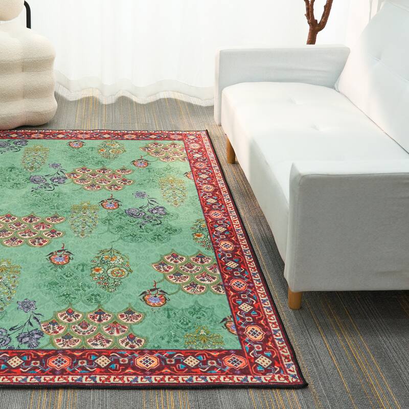 Rustic Chic Abstract Indoor Rug Anti-slip & Washable Green