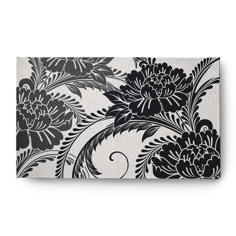 Flower Flourish French Country Chenille Area Rug - Black - 3' x 5'