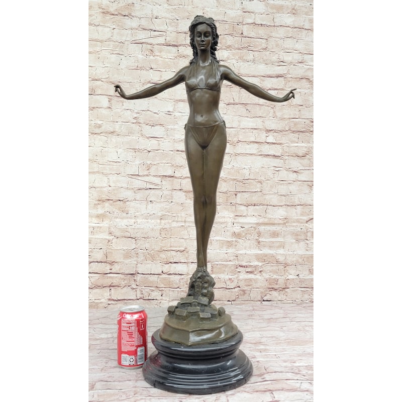 Hand Made Chiparus Gorgeous Woman Diver On Rock Bronze Sculpture Statue