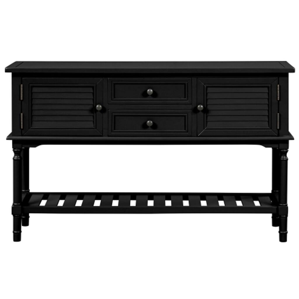 Console Table with 2 Drawers and 2 Shutter Doors, Black