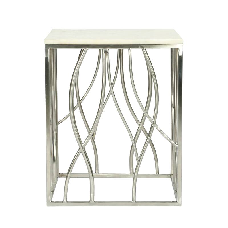 Square Marble End Table with Stainless Steel Base