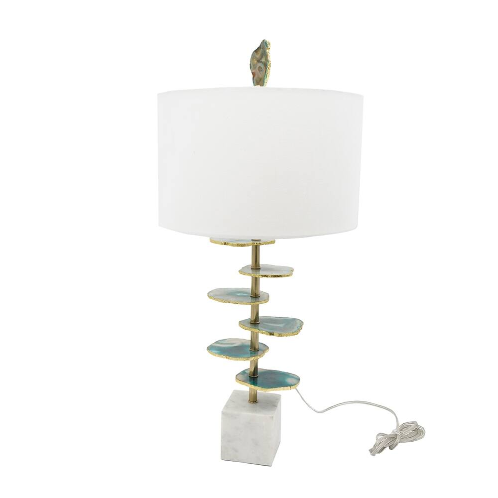 Verdant Agate-Slice Table Lamp w/ Marble Base