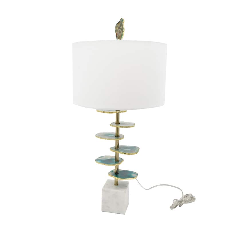 Verdant Agate-Slice Table Lamp w/ Marble Base