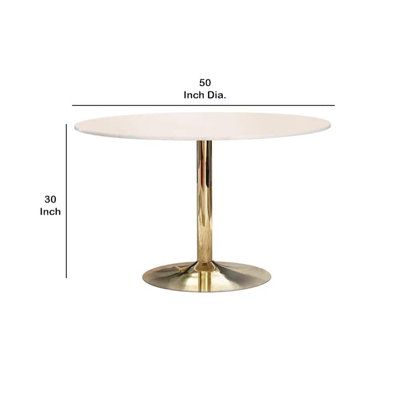 30 Inch Round Marble Top Modern Dining Table, White and Gold