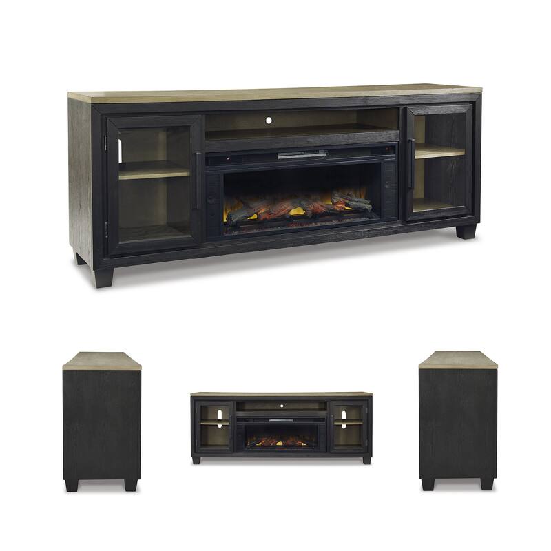 Signature Design by Ashley Foyland Black/Brown 83" TV Stand for TVs up to 95" with Electric Fireplace - 83"W x 20"D x 33"H