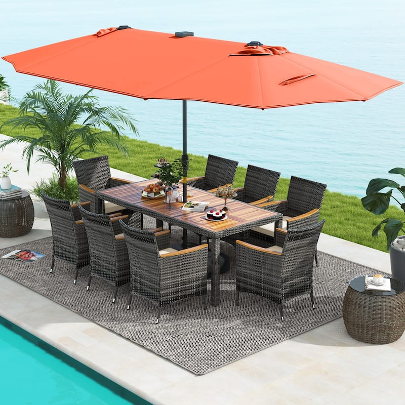 Costway 11 PCS Patio Dining Set with 15 ft Double-Sided Patio Umbrella - See Details