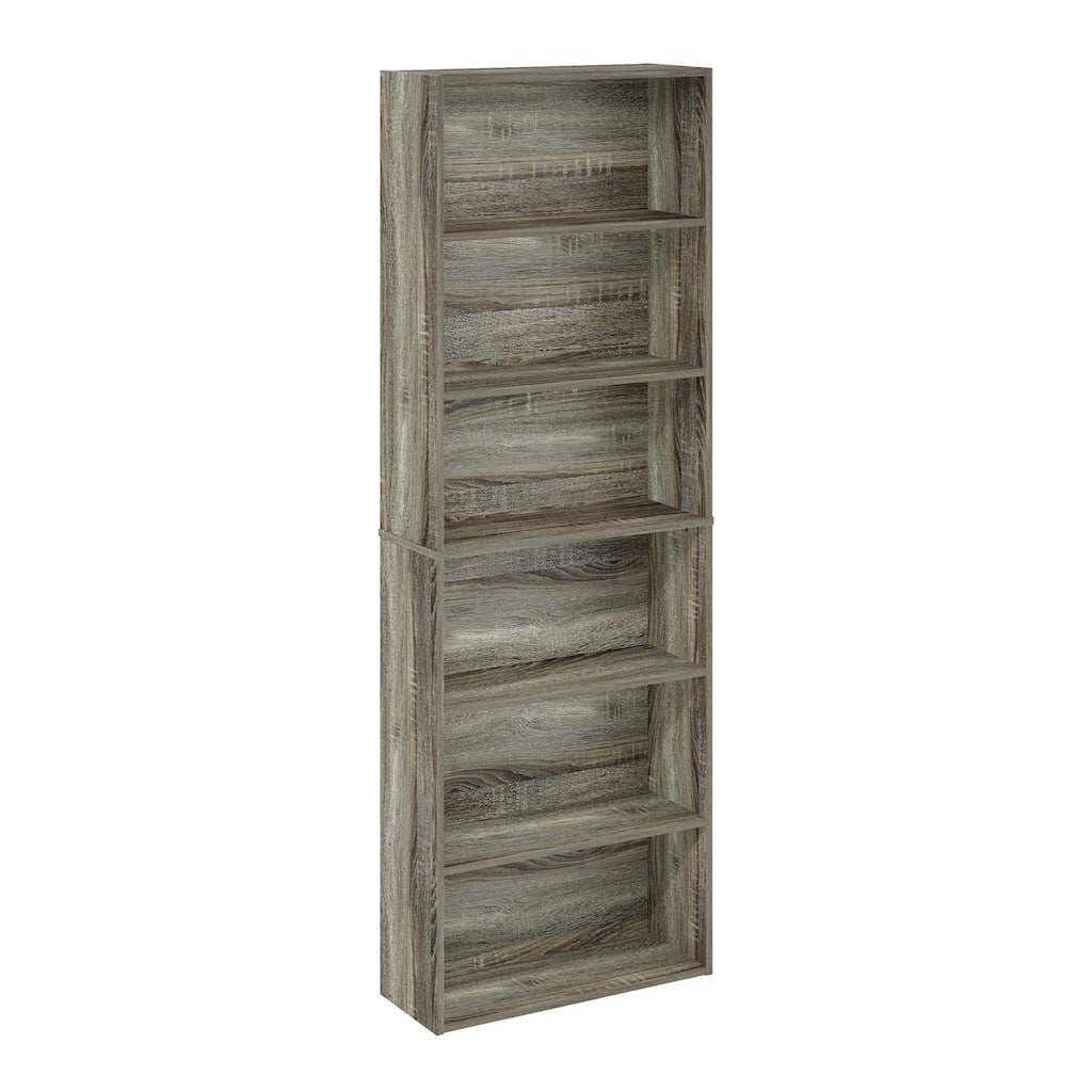 71 in. Tall French Oak Grey Wood 6-Shelf Bookcase