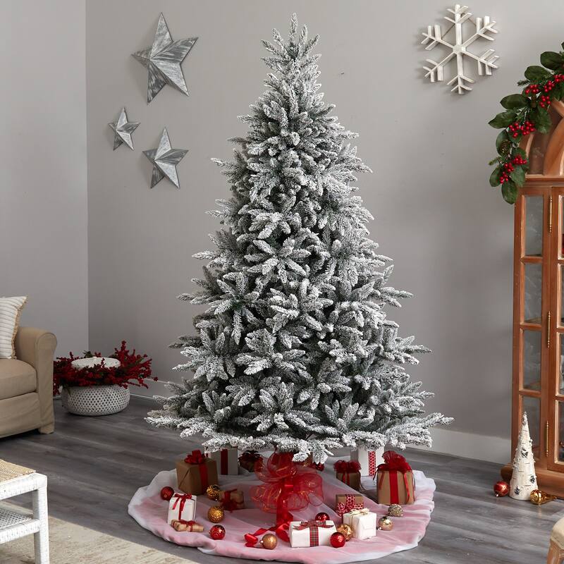 8' Flocked West Virginia Spruce Artificial Christmas Tree with 1856 Bendable Branches