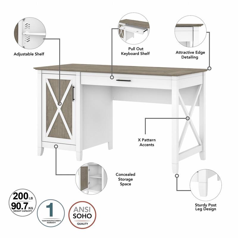 Key West 54W Computer Desk with Cabinet and Bookcase by Bush Furniture