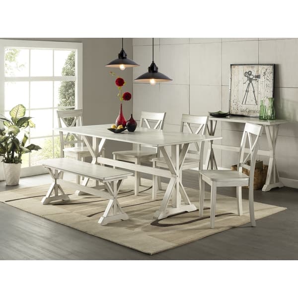 Shop 6pc Jamestown Farmhouse Distressed White Dining Room Set