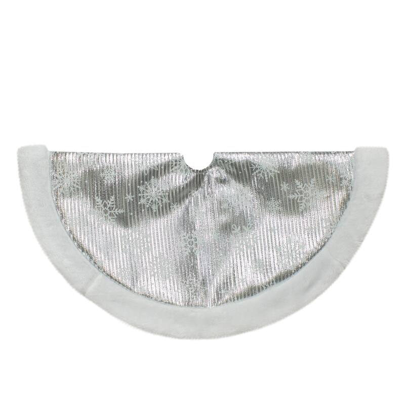 20-Inch Silver and White Metallic Snowflake Mini Christmas Tree Skirt