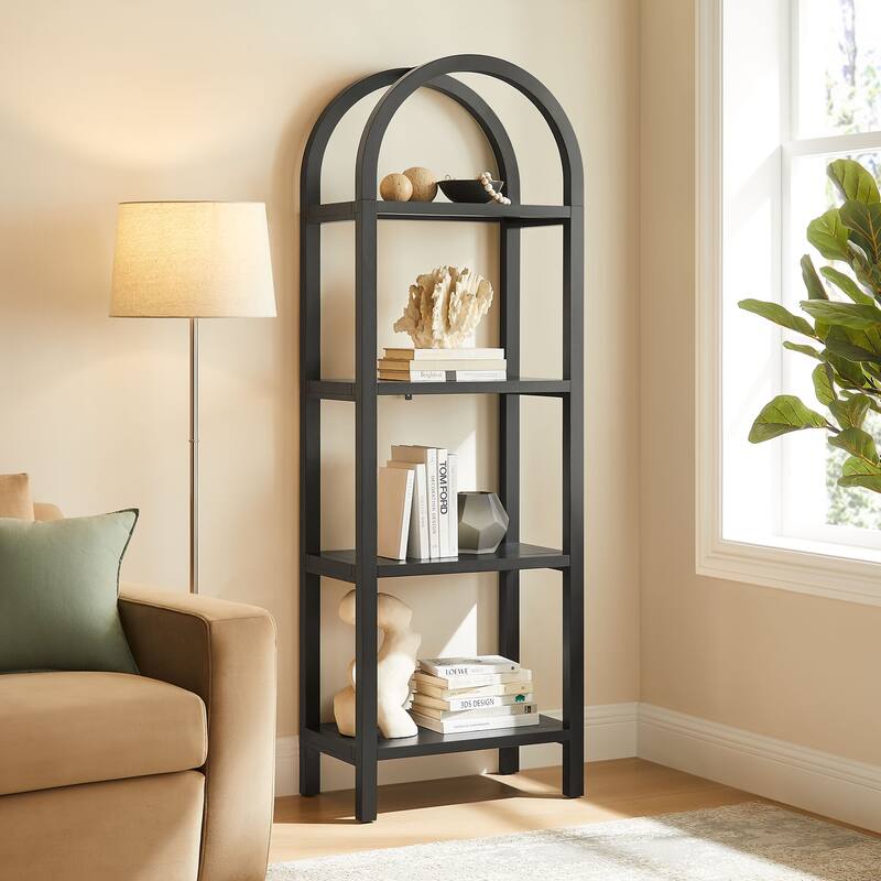 Vexley 72 Inch Tall Narrow Arched Bookshelf - Black