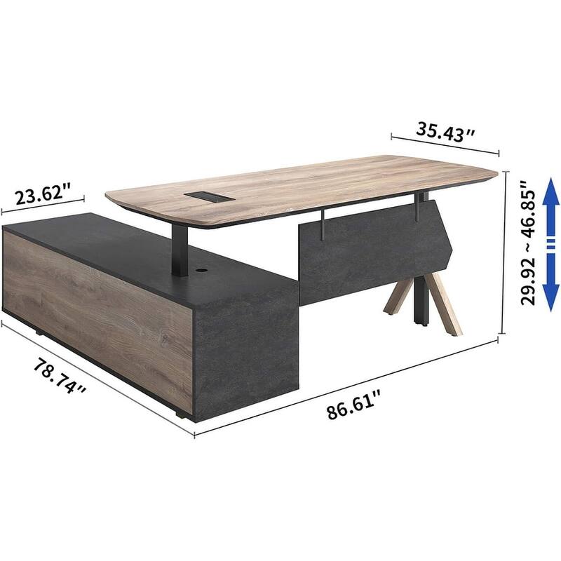 Adjustable L Shape Executive Desk With Shelves Drawers Memory Controller Height Adjustment