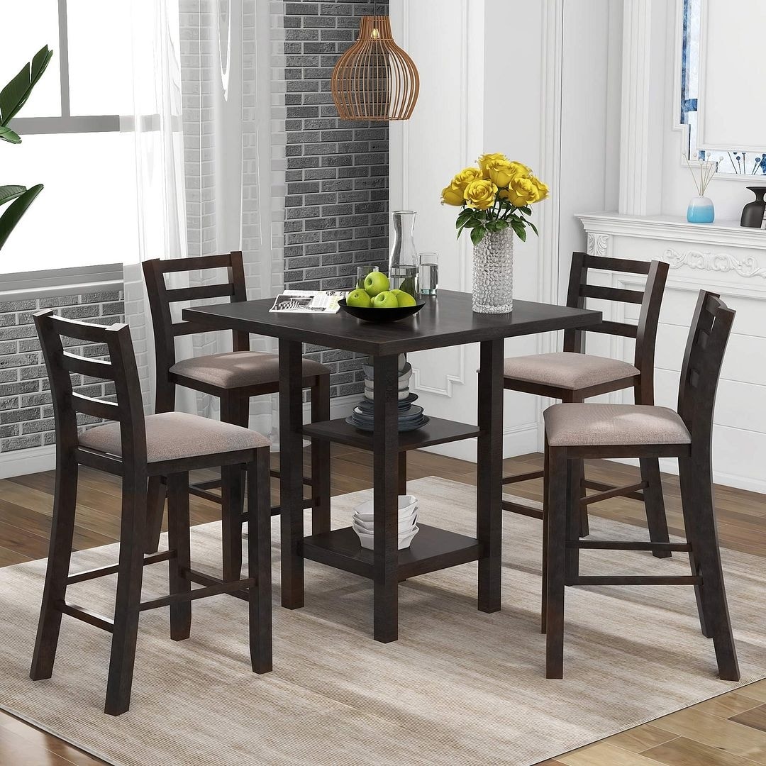 35.4'' Square Counter Height Dining Table with 4 Upholstered Dining Chairs