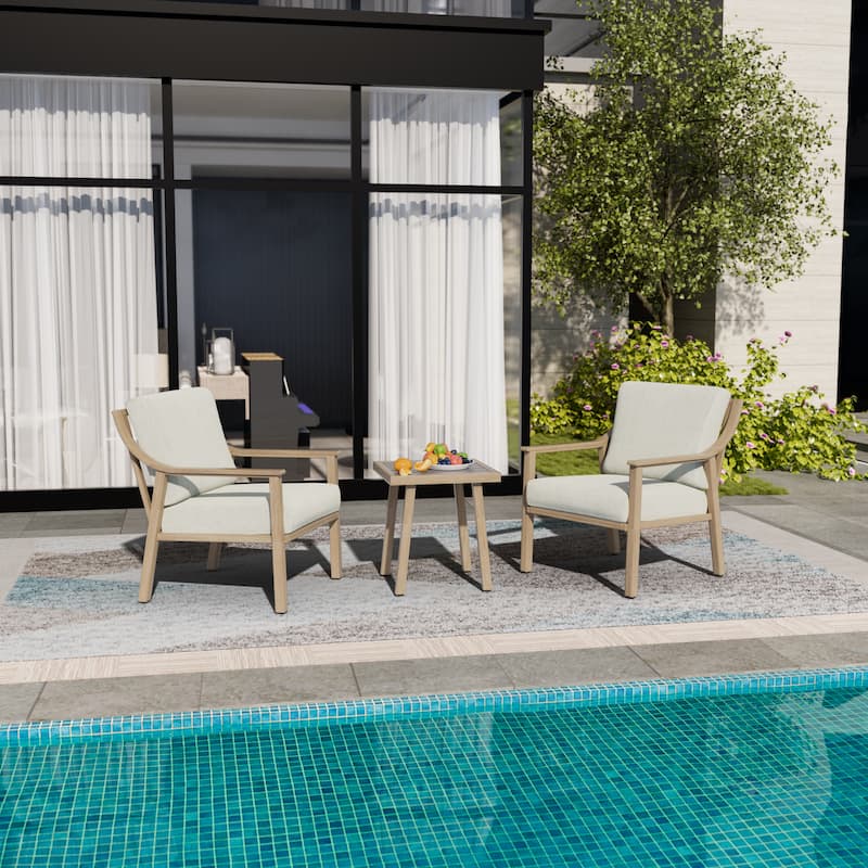 3-Piece Aluminum Patio Conversation Set with End Table and Cushions